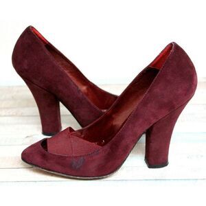 VTG CHARLES DAVID DARK RED GENUINE SUEDE LEATHER ELASTIC HIGH HEEL SHOES 6.5 B
